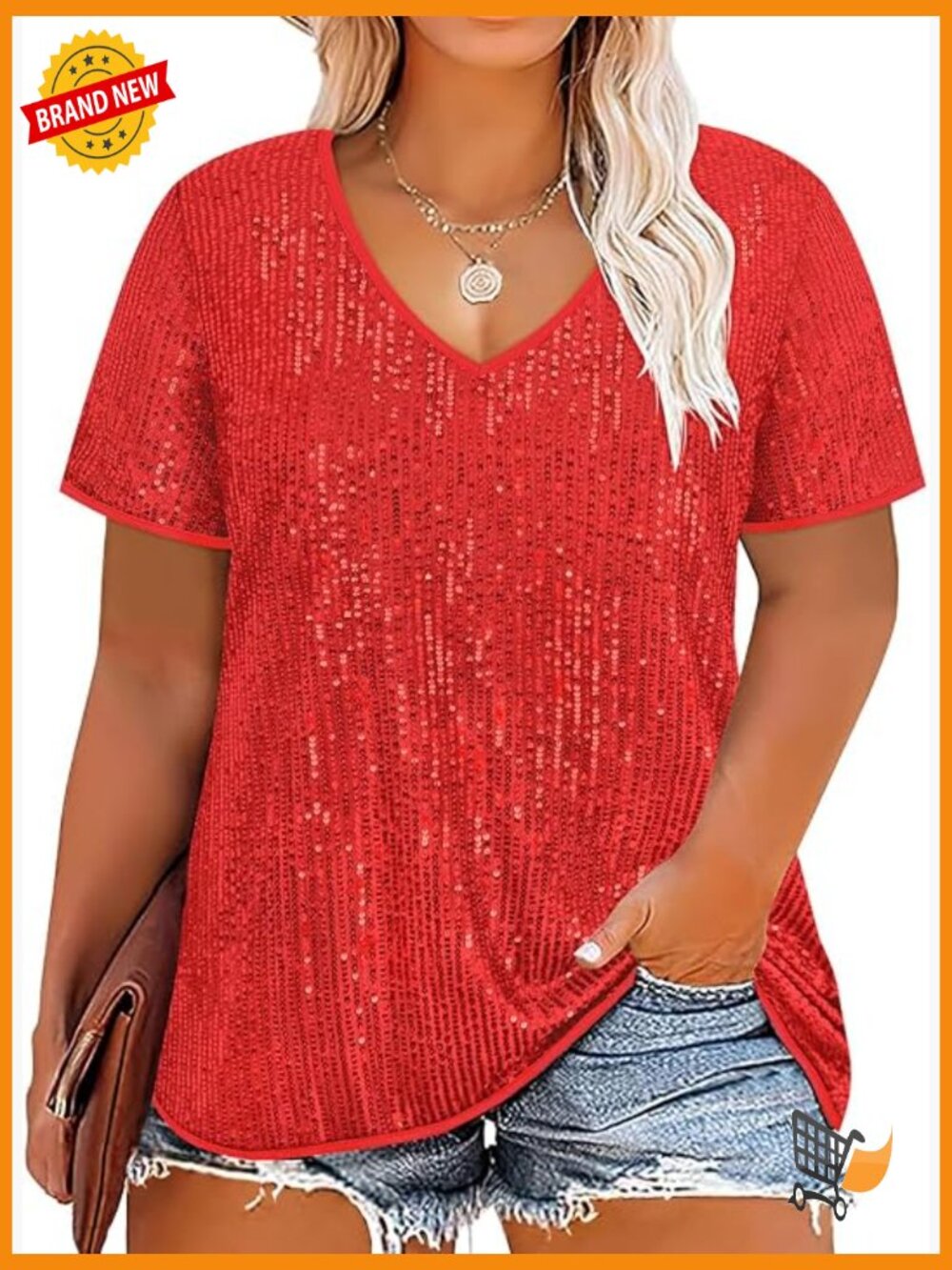 Plus Size Sequin Top Short Sleeve V Neck Party Blouse Shimmer Evening Shirt